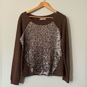 Brown casual shirt with sequin panel front.